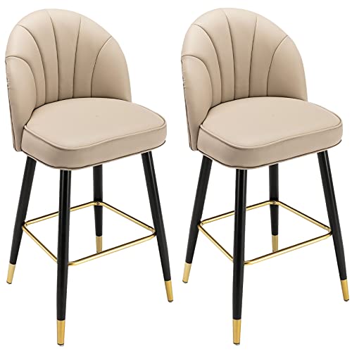 DFKGLCRR Barhocker Kunstleder Moderner Barhocker mit Rückenlehne, gepolsterter Barstuhl 26in für Kücheninsel, Cafe, Kneipe, Bar-Thekenhocker (Beige 2ps) von DFKGLCRR
