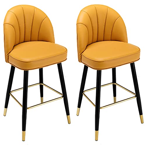 DFKGLCRR Barhocker Kunstleder Moderner Barhocker mit Rückenlehne, gepolsterter Barstuhl 26in für Kücheninsel, Cafe, Kneipe, Bar-Thekenhocker (Orange 2ps) von DFKGLCRR