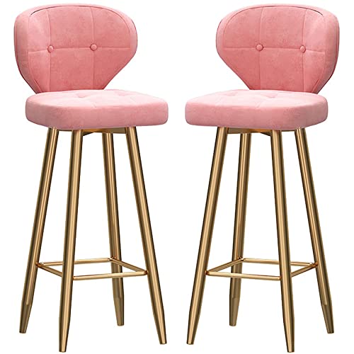 DFKGLCRR Barhocker Moderne Theke Barhocker mit Bogen zurück und samt gepolsterten Sitz, hohe Hocker Esszimmer Stuhl für Haus Küche Insel, 26/30in (65cm/26in,Pink 2ps) von DFKGLCRR