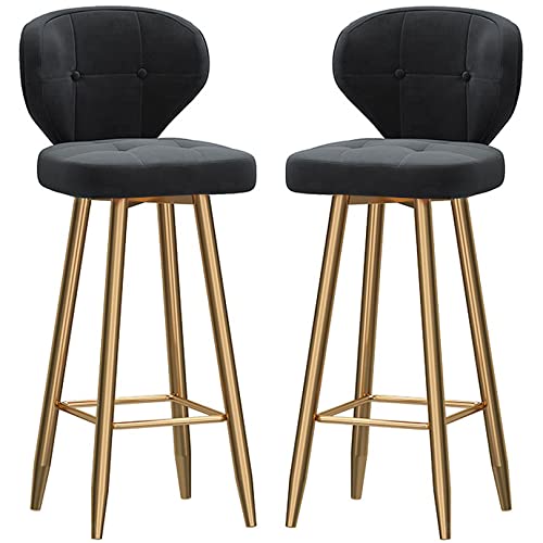 DFKGLCRR Barhocker Moderne Theke Barhocker mit Bogen zurück und samt gepolsterten Sitz, hohe Hocker Esszimmer Stuhl für Haus Küche Insel, 26/30in (75cm/30in,Black 2ps) von DFKGLCRR