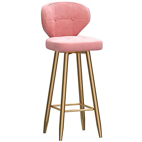 DFKGLCRR Barhocker Moderne Theke Barhocker mit Bogen zurück und samt gepolsterten Sitz, hohe Hocker Esszimmer Stuhl für Haus Küche Insel, 26/30in (75cm/30in,Pink 1ps) von DFKGLCRR