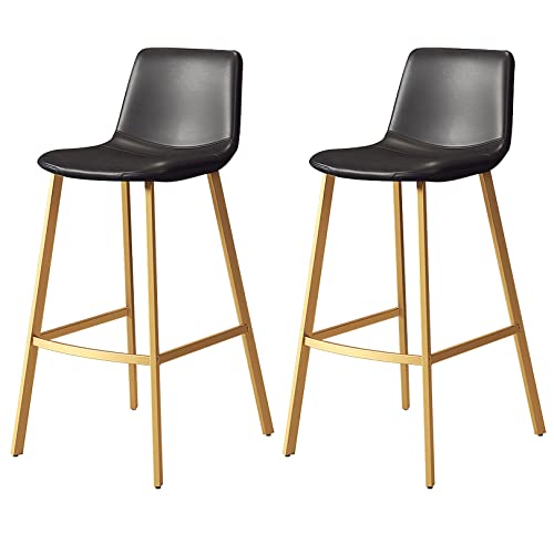 DFKGLCRR Barhocker Satz von 2, 26/30in Barhocker mit Rückenlehne und Fußstütze, Counter Höhe Hocker Kunstleder Bar Stuhl mit Gold Metallbeine, 300lbs (Black,65cm/25.6in) von DFKGLCRR