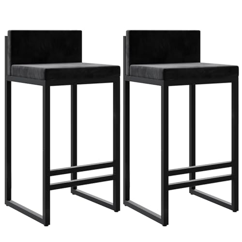 DFKGLCRR Barhocker Satz von 2 Counter Höhe Hocker Samt gepolstert Barhocker Armless Modern Bar Stuhl mit Metall Base für Esszimmer Küche Insel- 65cm Sitzhöhe (Black,65cm) von DFKGLCRR