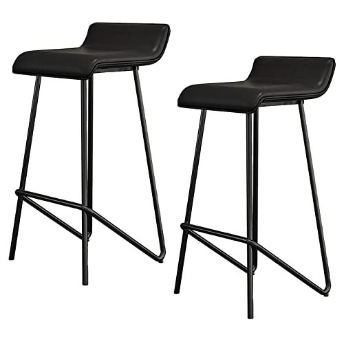 DFKGLCRR Barhocker Satz von 2 PU-Leder Bar Höhe Hocker Stühle mit Rückenlehne und Fußstütze, hohe Hocker für Pub Kaffee nach Hause Essen Küche Insel (A Black,75cm/30in) von DFKGLCRR