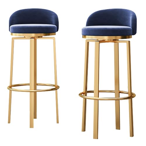 DFKGLCRR Barhocker Satz von 2 Swivel Counter Höhe Barhocker gepolstert Samt Bar Stuhl mit niedriger Rückenlehne, Fußstütze und Gold Metallbeine, Sitzhöhe 25,6/29,6“ (Blue,75cm/30in) von DFKGLCRR