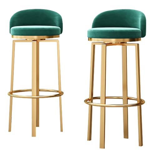 DFKGLCRR Barhocker Satz von 2 Swivel Counter Höhe Barhocker gepolstert Samt Bar Stuhl mit niedriger Rückenlehne, Fußstütze und Gold Metallbeine, Sitzhöhe 25,6/29,6“ (Green,65cm/26in) von DFKGLCRR