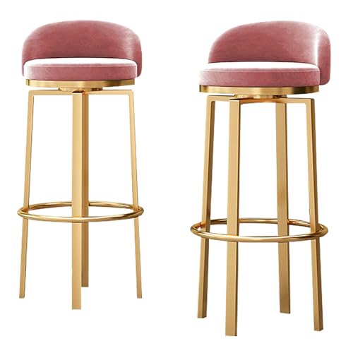 DFKGLCRR Barhocker Satz von 2 Swivel Counter Höhe Barhocker gepolstert Samt Bar Stuhl mit niedriger Rückenlehne, Fußstütze und Gold Metallbeine, Sitzhöhe 25,6/29,6“ (Pink,65cm/26in) von DFKGLCRR