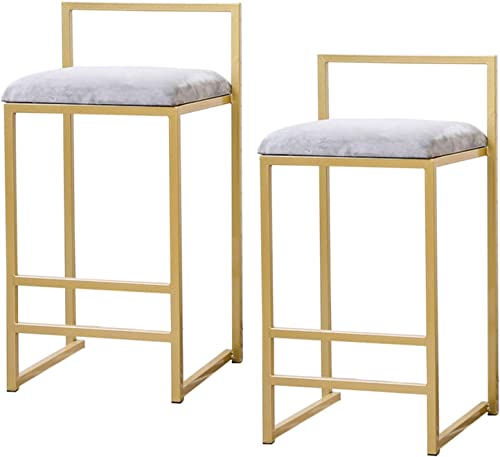 DFKGLCRR Barhocker-Set mit 2 Stück, Barhocker in Thekenhöhe, Barhocker aus Samt mit Rückenlehne und Goldener Fußstütze, Kücheninsel-Hocker von DFKGLCRR