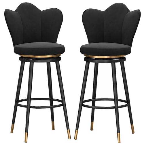 DFKGLCRR Barhocker Swivel Bars Stuhl mit Petal Form zurück Kücheninsel Bar Zähler Höhe Hocker mit Fußstütze und schwarzen Metallbeinen für Pub Home Bar Esszimmer (Black 2ps,25.6in/65cm) von DFKGLCRR
