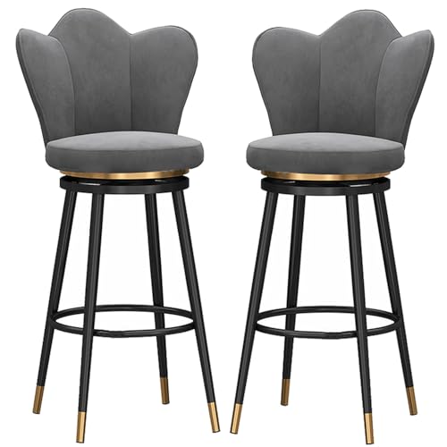 DFKGLCRR Barhocker Swivel Bars Stuhl mit Petal Form zurück Kücheninsel Bar Zähler Höhe Hocker mit Fußstütze und schwarzen Metallbeinen für Pub Home Bar Esszimmer (Gray 2ps,29.6in/75cm) von DFKGLCRR