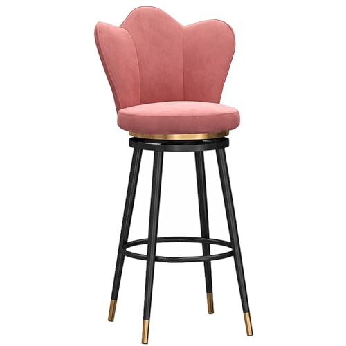 DFKGLCRR Barhocker Swivel Bars Stuhl mit Petal Form zurück Kücheninsel Bar Zähler Höhe Hocker mit Fußstütze und schwarzen Metallbeinen für Pub Home Bar Esszimmer (Pink 1ps,25.6in/65cm) von DFKGLCRR