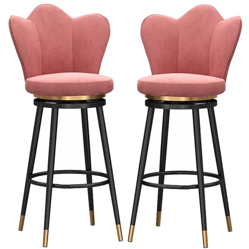DFKGLCRR Barhocker Swivel Bars Stuhl mit Petal Form zurück Kücheninsel Bar Zähler Höhe Hocker mit Fußstütze und schwarzen Metallbeinen für Pub Home Bar Esszimmer (Pink 2ps,25.6in/65cm) von DFKGLCRR