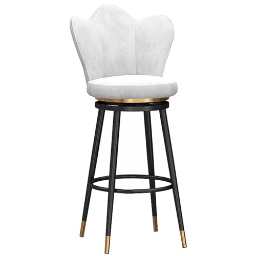 DFKGLCRR Barhocker Swivel Bars Stuhl mit Petal Form zurück Kücheninsel Bar Zähler Höhe Hocker mit Fußstütze und schwarzen Metallbeinen für Pub Home Bar Esszimmer (White 1ps,25.6in/65cm) von DFKGLCRR
