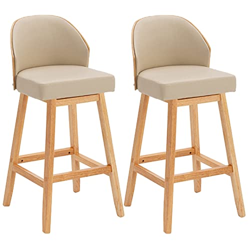 DFKGLCRR Barhocker Thekenhocker mit Rückenlehne und Holzbein gepolstert Moderne Barstühle Barhocker für Esszimmer Küche Cafe Insel (Beige 2ps,71cm/28in) von DFKGLCRR