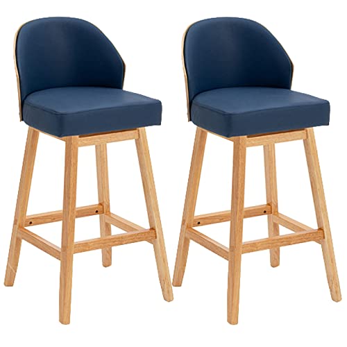 DFKGLCRR Barhocker Thekenhocker mit Rückenlehne und Holzbein gepolstert Moderne Barstühle Barhocker für Esszimmer Küche Cafe Insel (Blue 2ps,71cm/28in) von DFKGLCRR