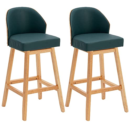 DFKGLCRR Barhocker Thekenhocker mit Rückenlehne und Holzbein gepolstert Moderne Barstühle Barhocker für Esszimmer Küche Cafe Insel (Green 2ps,71cm/28in) von DFKGLCRR
