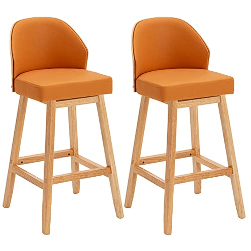 DFKGLCRR Barhocker Thekenhocker mit Rückenlehne und Holzbein gepolstert Moderne Barstühle Barhocker für Esszimmer Küche Cafe Insel (Orange 2ps,71cm/28in) von DFKGLCRR