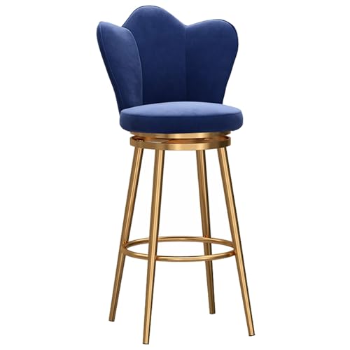 DFKGLCRR Barhocker Tresenhöhe-25.6''/29.6“ 360° drehbare Tresenhocker Barstühle, Samt Kücheninsel Stuhl mit Petal Form zurück und Gold Metall Fußstütze und Beine (Blue 1ps,25.6in/65cm) von DFKGLCRR