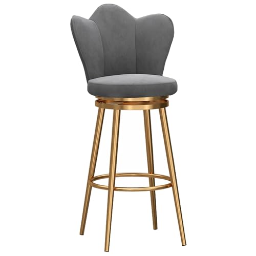 DFKGLCRR Barhocker Tresenhöhe-25.6''/29.6“ 360° drehbare Tresenhocker Barstühle, Samt Kücheninsel Stuhl mit Petal Form zurück und Gold Metall Fußstütze und Beine (Gray 1ps,29.6in/75cm) von DFKGLCRR