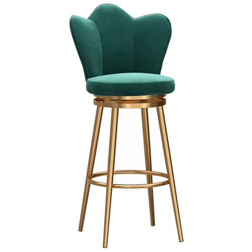 DFKGLCRR Barhocker Tresenhöhe-25.6''/29.6“ 360° drehbare Tresenhocker Barstühle, Samt Kücheninsel Stuhl mit Petal Form zurück und Gold Metall Fußstütze und Beine (Green 1ps,29.6in/75cm) von DFKGLCRR