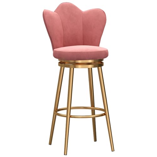 DFKGLCRR Barhocker Tresenhöhe-25.6''/29.6“ 360° drehbare Tresenhocker Barstühle, Samt Kücheninsel Stuhl mit Petal Form zurück und Gold Metall Fußstütze und Beine (Pink 1ps,25.6in/65cm) von DFKGLCRR