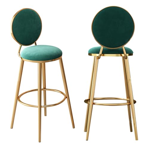 DFKGLCRR Counter Barhocker 2er Set gepolstert Samt Höhe Barhocker mit Rücken und Fußstütze, Counter Hocker Stühle für Kücheninsel (Green,75cm/29.6in) von DFKGLCRR
