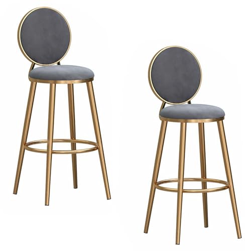 DFKGLCRR Counter Barhocker 2er Set gepolstert Samt Höhe Barhocker mit Rücken und Fußstütze, Counter Hocker Stühle für Kücheninsel (Grey,75cm/29.6in) von DFKGLCRR