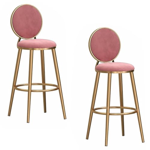 DFKGLCRR Counter Barhocker 2er Set gepolstert Samt Höhe Barhocker mit Rücken und Fußstütze, Counter Hocker Stühle für Kücheninsel (Pink,65cm/25.6in) von DFKGLCRR