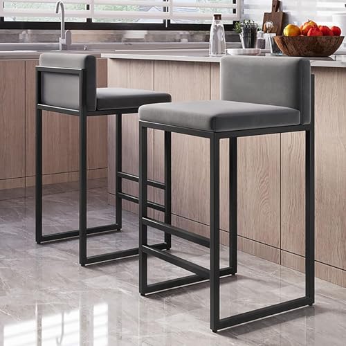 DFKGLCRR Counter Height Hocker Counter Height Hocker mit Fußstütze, Moderne Samt gepolsterte Barhocker, Niedriger Rücken Esszimmerstuhl, Kücheninsel Hocker für Pub (Grey,65cm(25.6'')) von DFKGLCRR