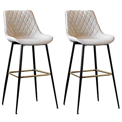 DFKGLCRR Counter Höhe Barhocker Satz von 2, PU-Leder gepolstert Moderne Barhocker mit Rücken, Küche Barhocker mit Metallbein und Fußstütze, perfekt für Insel, Café, Pub (Beige,73cm/28.7in) von DFKGLCRR