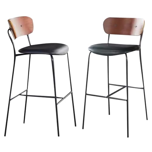 DFKGLCRR Counter Höhe Barhocker Satz von 2, PU Leder gepolstert mit Rückenlehne und Metallbeine, Höhe Moderne Barhocker für Kücheninsel, Bar, Pub (Black) von DFKGLCRR