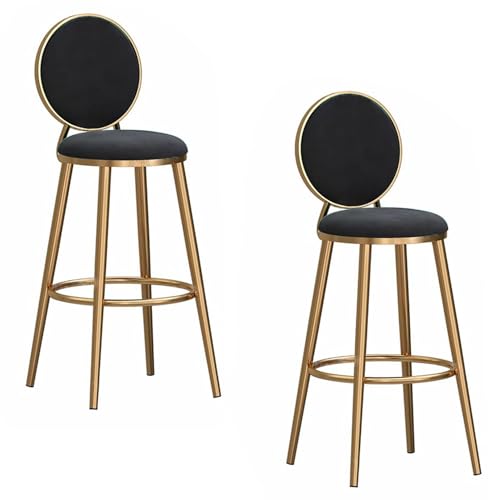 DFKGLCRR Counter Höhe Barhocker Satz von 2 Samt gepolstert Frühstück Barhocker mit zurück, Elegante Barstühle für Kücheninsel/Restaurant/Pub (Black,75cm/29.6in) von DFKGLCRR
