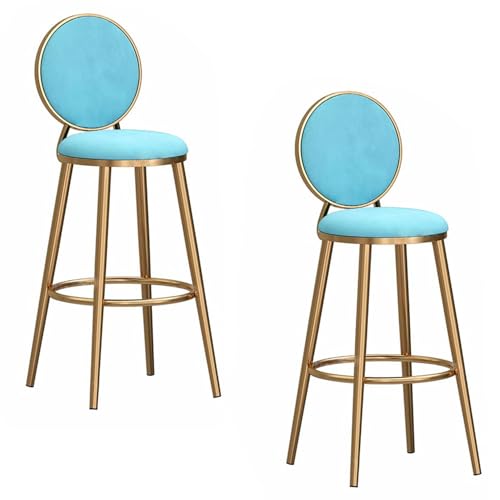 DFKGLCRR Counter Höhe Barhocker Satz von 2 Samt gepolstert Frühstück Barhocker mit zurück, Elegante Barstühle für Kücheninsel/Restaurant/Pub (Light Blue,65cm/25.6in) von DFKGLCRR