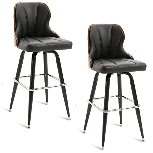 DFKGLCRR Counter Höhe Barhocker Stühle, Moderne Bar Stuhl mit Rückenlehne und PU-Leder gepolstert 360 ° Swivel Design Barhocker für Cafe Pub Küche Counter (Black 2ps) von DFKGLCRR