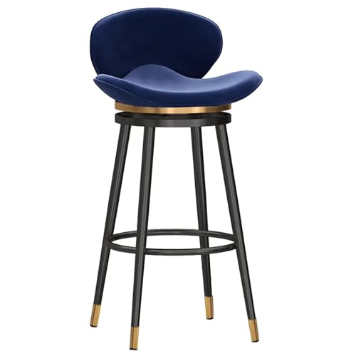 DFKGLCRR Counter Höhe Hocker, Moderne Barhocker, Esszimmer Stuhl, Swivel Counter Barhocker, Samt dick gepolstert Insel Stuhl, Pub Cafe Zimmer Theke mit Rücken, Runde Fußstütze (Blue,65cm(25.6'')) von DFKGLCRR