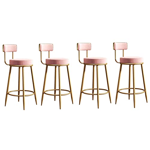 DFKGLCRR Counter Höhe Hocker Bar Stühle Satz von 4 zeitgenössischen Samt gepolstert Counter Hocker mit bequemen Rücken und Gold Metall Beine, Freizeit-Stil Bar Stühle (Pink) von DFKGLCRR