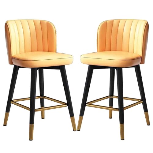 DFKGLCRR Counter Höhe Hocker Barhocker 2er Set, 360° drehbare PU Oberfläche Barhocker, hoher Hocker mit gepolsterter Rückenlehne, Metallrahmen, Home Küche Insel Esszimmerstühle (Orange,65cm(25.6'')) von DFKGLCRR