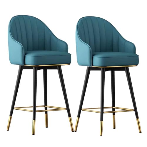 DFKGLCRR Counter Höhe Hocker Barhocker Satz von 2, PU Leder Counter Höhe Bar Stuhl Moderne Küche Frühstück Hocker mit Rückenlehne gepolstert für Pub Bistro (Blue,75cm(29.5'')) von DFKGLCRR