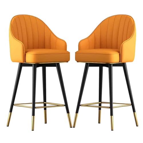 DFKGLCRR Counter Höhe Hocker Barhocker Satz von 2, PU-Leder Kücheninsel Hocker, Metallbeine Zähler hohen Stuhl mit Armlehne & Fußstützen, Frühstück Bar Stühle (Orange,75cm(29.5'')) von DFKGLCRR