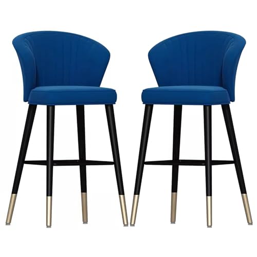 DFKGLCRR Counter Höhe Hocker Barhocker Satz von 2, weichem Samt gepolsterte Stühle mit Rückenlehnen, Fußstützen, hohe zurück Frühstück Counter Höhe Hocker für Kücheninsel (Blue,75cm(29.5'')) von DFKGLCRR