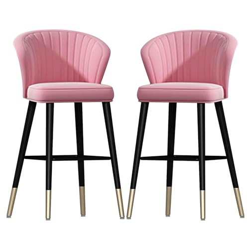 DFKGLCRR Counter Höhe Hocker Barhocker Satz von 2, weichem Samt gepolsterte Stühle mit Rückenlehnen, Fußstützen, hohe zurück Frühstück Counter Höhe Hocker für Kücheninsel (Pink,75cm(29.5'')) von DFKGLCRR
