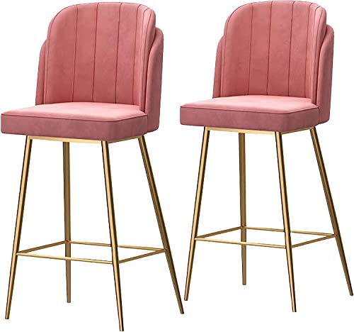DFKGLCRR Counter Höhe Hocker Barhocker Satz von 2 Counter Hocker Samt Barhocker Moderne Bar Stühle Akzent gepolsterte Stühle Pub Höhe Home Bar Dining Küche Hocker Stühle (Pink) von DFKGLCRR
