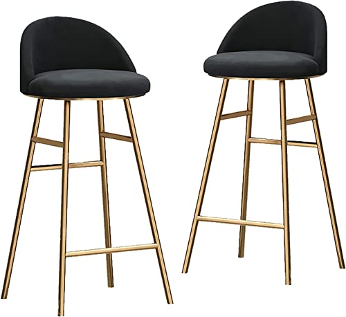 DFKGLCRR Counter Höhe Hocker Barhocker Satz von 2 Samt Barhocker mit Gold Metallbeine Küche Insel Hocker, hohe Barstühle für Insel Theke, Pub, Bistro (Black,Coffee,Gold,75cm) von DFKGLCRR