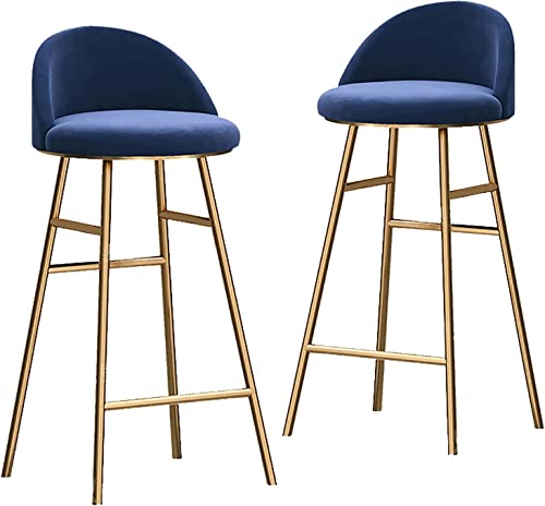 DFKGLCRR Counter Höhe Hocker Barhocker Satz von 2 Samt Barhocker mit Gold Metallbeine Küche Insel Hocker, hohe Barstühle für Insel Theke, Pub, Bistro (Blue-Gold Legs,65cm) von DFKGLCRR