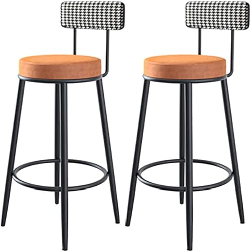 DFKGLCRR Counter Höhe Hocker Barhocker Satz von 3 Samt Frühstück Esszimmer Barhocker, Küchenhocker mit Fester Höhe, Metall Fußstütze und Basis für Frühstücksbar, Theke, Küche (Orange,60cm) von DFKGLCRR