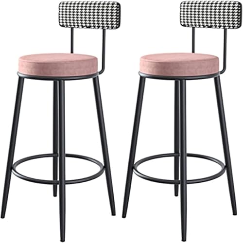 DFKGLCRR Counter Höhe Hocker Barhocker Satz von 3 Samt Frühstück Esszimmer Barhocker, Küchenhocker mit Fester Höhe, Metall Fußstütze und Basis für Frühstücksbar, Theke, Küche (Pink,70cm) von DFKGLCRR