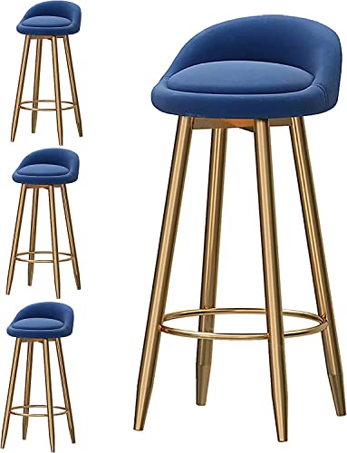 DFKGLCRR Counter Höhe Hocker Barhocker Satz von 4 Samt gepolstert Küche Barhocker Counter Hocker Modern Low Back Frühstück Höhe Hocker mit Fußstütze Sitzhöhe 75cm (Blue,65cm) von DFKGLCRR