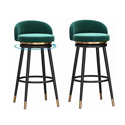 DFKGLCRR Counter Höhe Hocker Barhocker Stuhl Barhocker mit Metallbeinen und Fußstütze, Moderne gepolsterte Samt Drehstühle Satz von 1/2 für Küche Esszimmer (Green,2Pcs#B) von DFKGLCRR