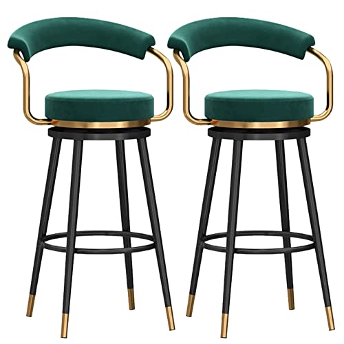 DFKGLCRR Counter Höhe Hocker Barhocker Stuhl Barhocker mit Metallbeinen und Fußstütze, Moderne gepolsterte Samt Drehstühle Satz von 1/2 für Küche Esszimmer (Green,2Pcs#C) von DFKGLCRR