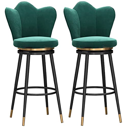 DFKGLCRR Counter Höhe Hocker Barhocker Stuhl Barhocker mit Metallbeinen und Fußstütze, Moderne gepolsterte Samt Drehstühle Satz von 1/2 für Küche Esszimmer (Green,2Pcs#D) von DFKGLCRR